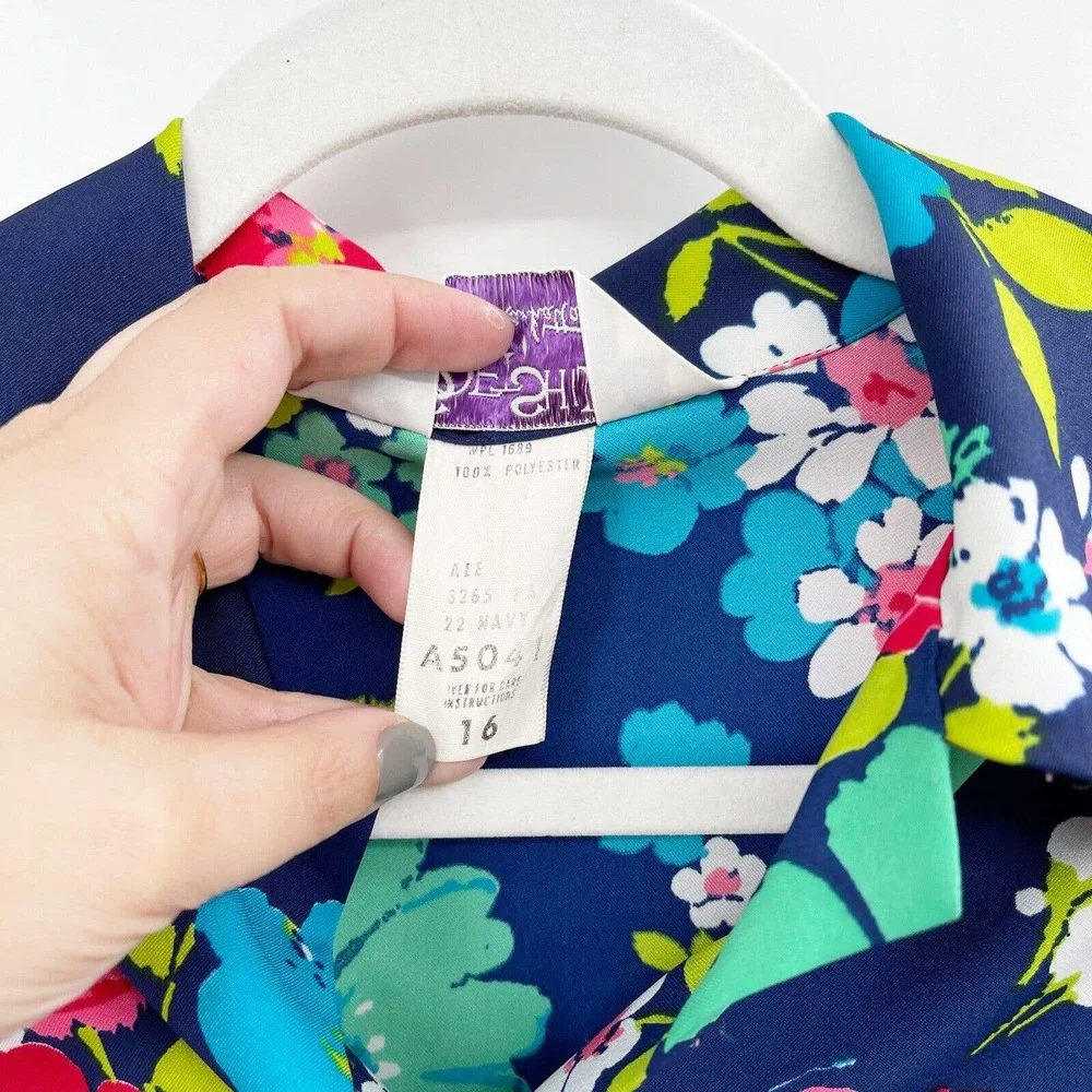 Le Soft Shirt by Lady‎ Manhattan Floral Shirt Size 16 Button Down Belted Vintage